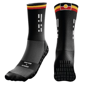 GRIP STAR ABORIGINAL 3 STRIPES BLACK CREW SOCK
