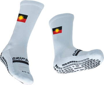 GRIP STAR INDIGENOUS WHITE CREW SOCK - Oztagger