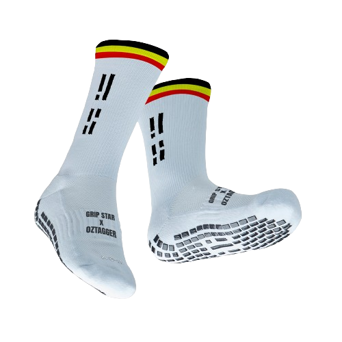 GRIP STAR ABORIGINAL 3 STRIPES WHITE CREW SOCK - Oztagger