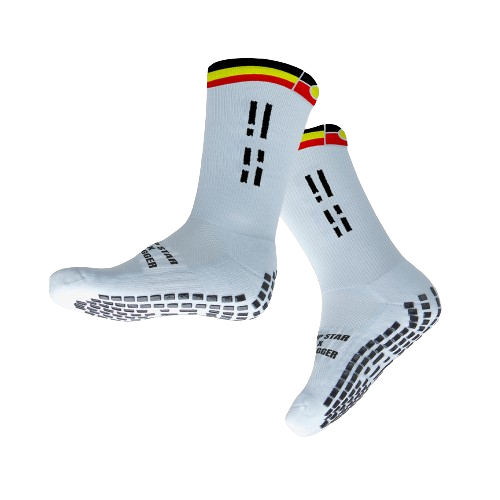 GRIP STAR ABORIGINAL 3 STRIPES WHITE CREW SOCK - Oztagger