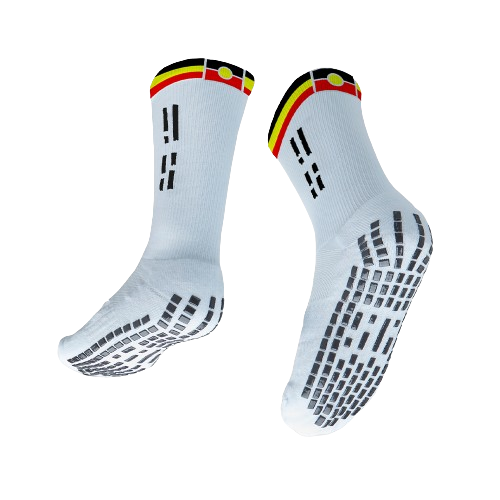 GRIP STAR ABORIGINAL 3 STRIPES WHITE CREW SOCK - Oztagger