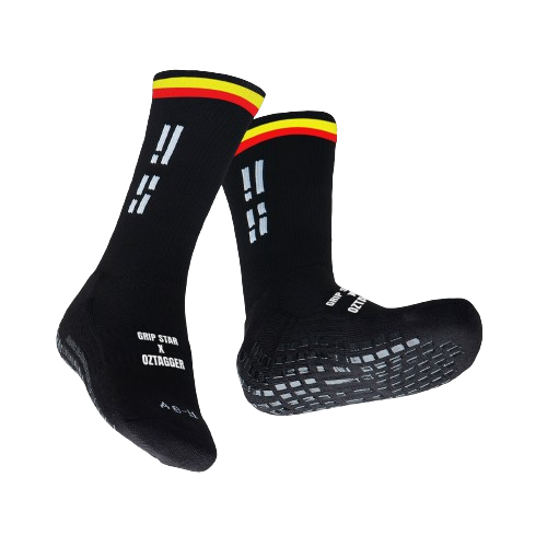 GRIP STAR ABORIGINAL 3 STRIPES BLACK CREW SOCK - Oztagger