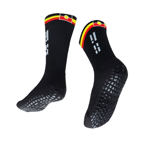 GRIP STAR ABORIGINAL 3 STRIPES BLACK CREW SOCK - Oztagger