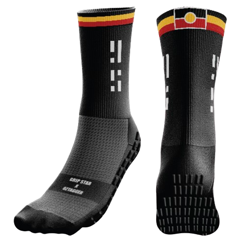 GRIP STAR ABORIGINAL 3 STRIPES BLACK CREW SOCK - Oztagger