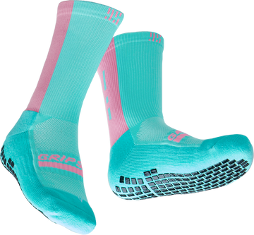 GRIP STAR 50/50 TEAL / PINK CREW SOCKS